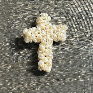 Pearl‎ Beaded Cross Pendant - 3D